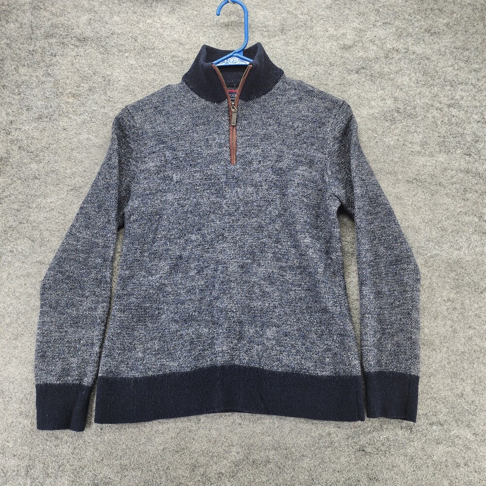 UNTUCKit Sweater Mens Small 1/4 Zip Long Sleeve Blue Merino Wool